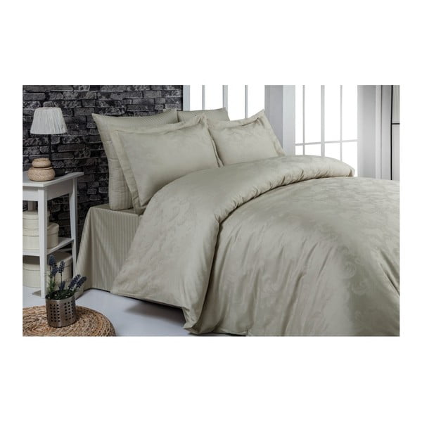 Сиво памучно спално бельо от сатен с чаршаф за двойно легло Yaprak, 200 x 220 cm - Unknown