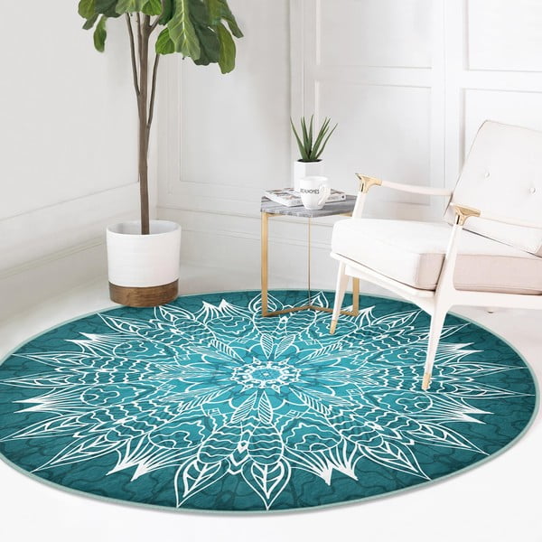 Тюркоазен кръгъл килим подходящ за пране и за прахосмукачки роботи ø 120 cm Comfort – Mila Home-image-2