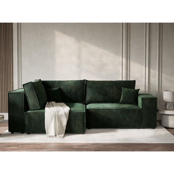Тъмнозелен шенилов сгъваем/с място за съхранение ъглов диван (ляв ъгъл/L форма) Tonga – Maison de Rêve-image-1