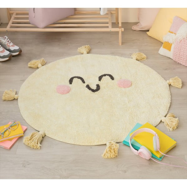 Жълт ръчно изработен памучен детски килим подходящ за пране ø100 cm You're My Sunshine – Lorena Canals-image-4