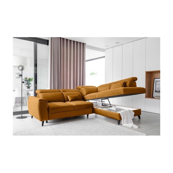 Жълт кадифен разтегателен ъглов диван с място за съхранение (десен ъгъл L форма) Noble – ELTAP-image-3