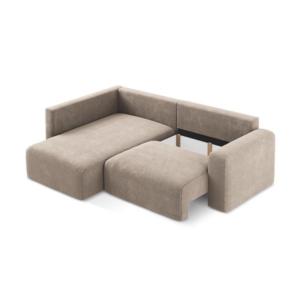 Бежов шенилов сгъваем/с място за съхранение ъглов диван (ляв ъгъл/L форма) Kona – Makamii-image-4