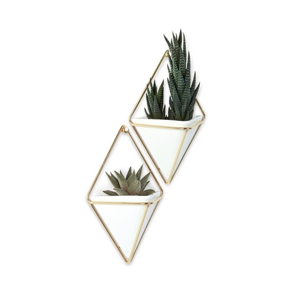 Комплект от 2 бели керамични висящи саксии със златист дизайн Trigg - Umbra-image-3