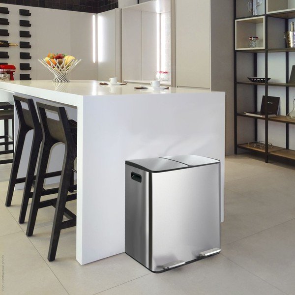 Стоманено кошче за боклук 2x20 l за рециклиране с педал в матово сребрист цвят   Aliya – Spirella-image-1