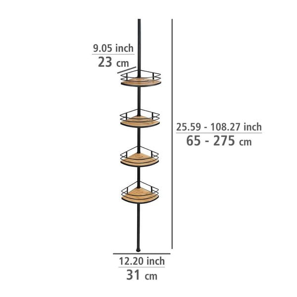 Четириетажен черен ъглов рафт за баня Бамбук - Wenko-image-4