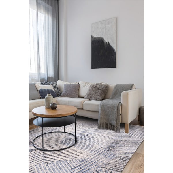 Светлосин вълнен килим 133x180 cm Strokes - Agnella-image-1