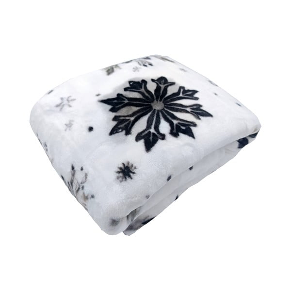 Бяло одеяло с коледен мотив от микроплюш 150x200 cm Nord Flake – My House-image-1