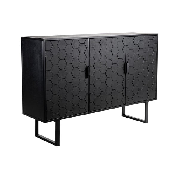 Черен нисък скрин от масивен бор 135x90 cm Linc – White Label-image-2