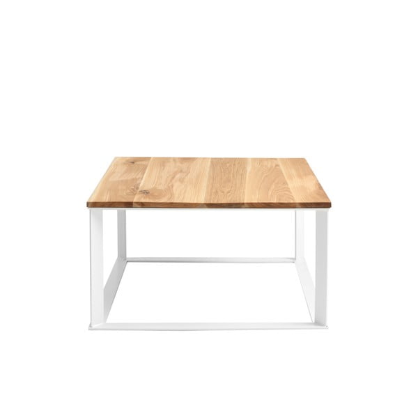 Konferenční stolek s bílým podnožím a deskou z masivního dubu Custom Form Skaden, šířka 80 cm