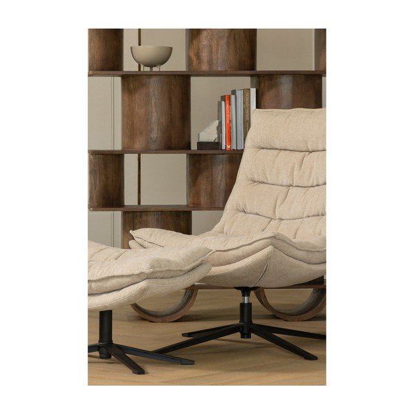 Въртящ се шенилов фотьойл с табуретка в естествен цвят Kube – WOOOD-image-1