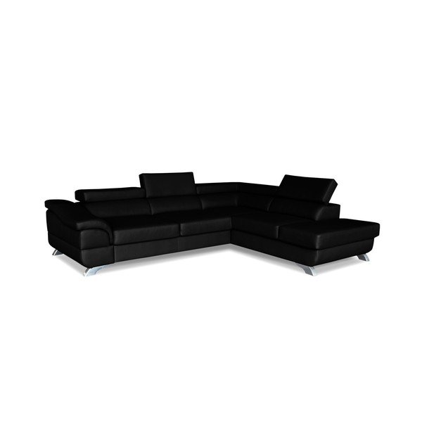 Černá kožená rohová rozkládací pohovka Windsor & Co. Sofas Omnikron, pravý roh-image-1