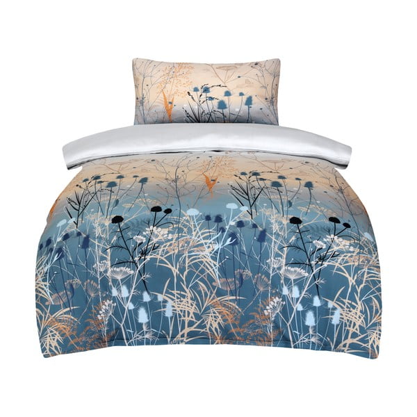 Синьо-бежово единично  спално бельо от памучен сатен 140x200 cm Herbal – My House