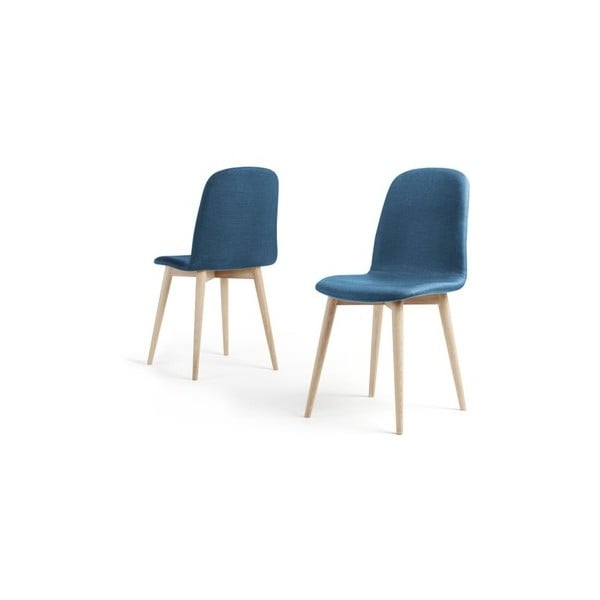 Комплект от 2 тъмносини трапезни стола с масивни дъбови крака WOOD AND VISION Basic - Wood and Vision
