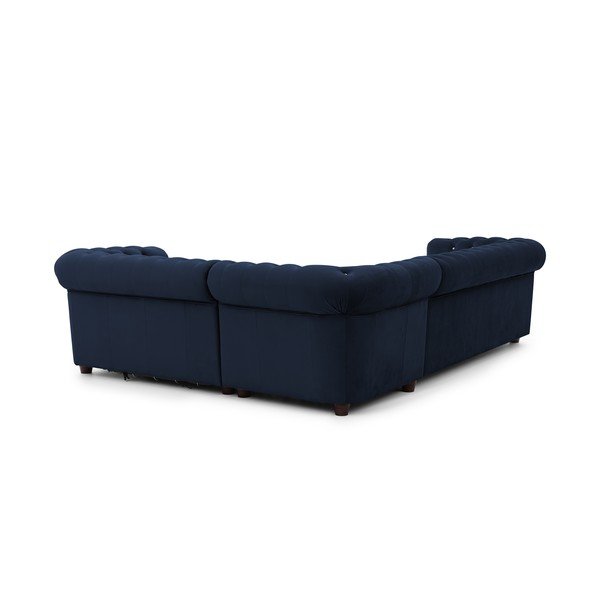 Син кадифен сгъваем ъглов диван (десен ъгъл/L форма) York Blik – Ropez-image-3