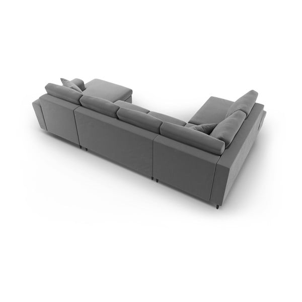 Светлосив кадифен разтегателен ъглов диван с място за съхранение (ляв ъгъл/U форма) Kyoto – Cosmopolitan Design-image-4