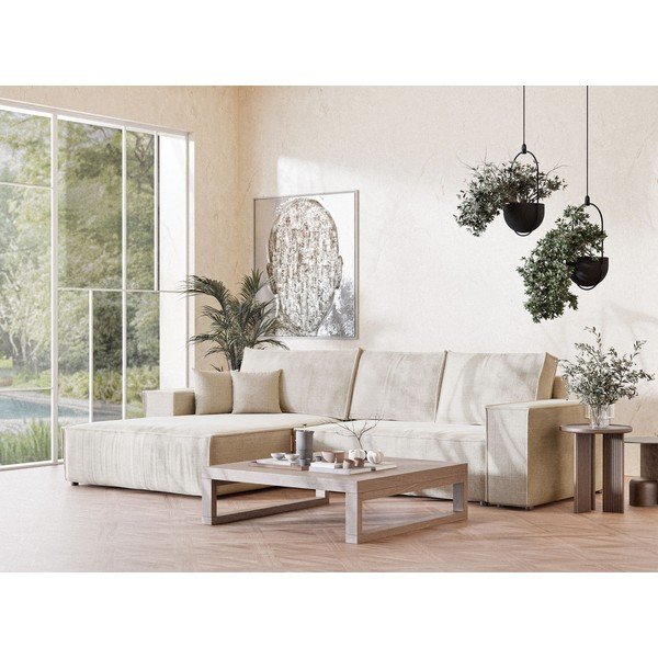 Кремав шенилов сгъваем/с място за съхранение ъглов диван (ляв ъгъл) Maze – Maison de Rêve-image-1