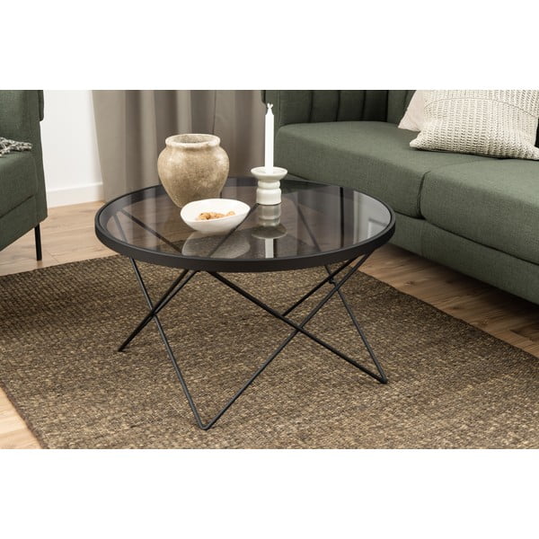 Черна масичка за кафе със стъклен плот ø 80 cm Cuxton - Actona-image-1