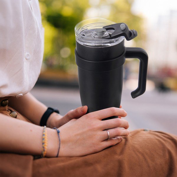 Черна термочаша със сламка 1,2 l Termo – Orion-image-1