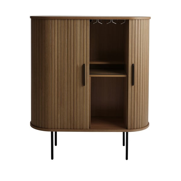 Кафяв шкаф за вино от дъбов декор  с плъзгащи се врати 100x118x40 cm Nola – Unique Furniture-image-2