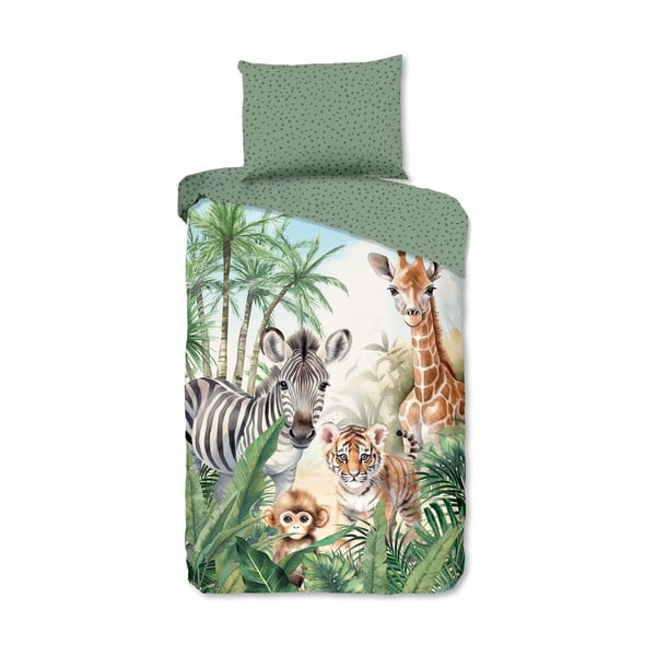 Зелено единично  памучно детско спално бельо 140x200 cm Thabo – Good Morning