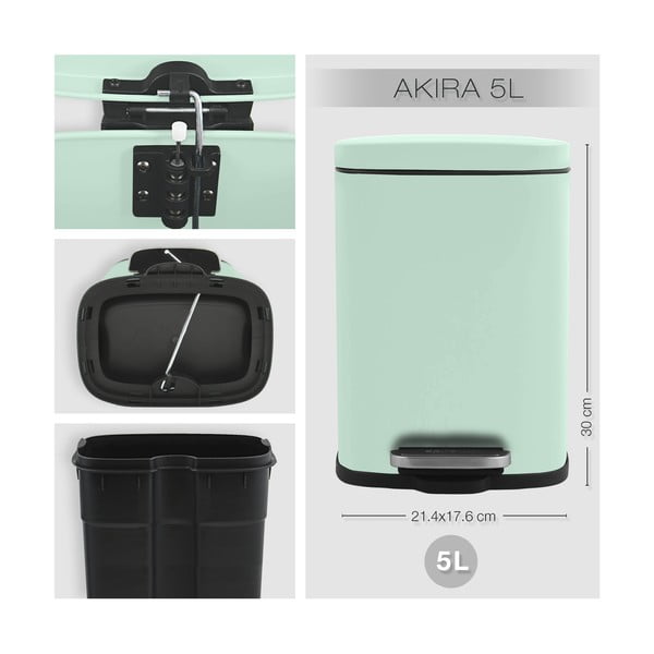 Стоманено кошче за боклук с педал в цвят мента 5 l   Akira – Spirella-image-4