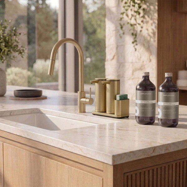 Матово златиста автоматична метална стойка за перилни препарати – simplehuman-image-2