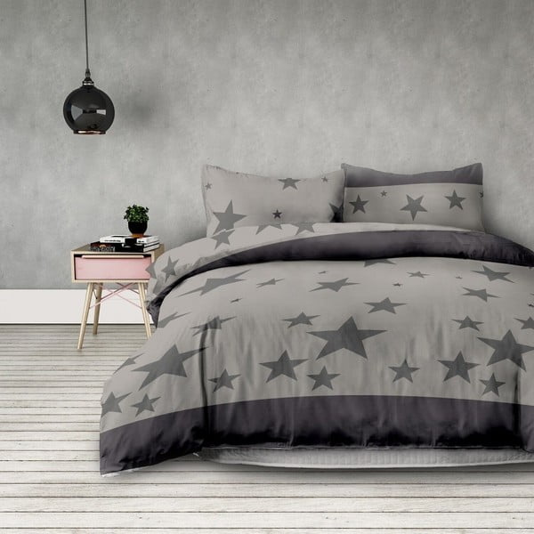 Сиво спално бельо от микрофибър за двойно легло Stardust, 155 x 220 cm + 80 x 80 cm - AmeliaHome
