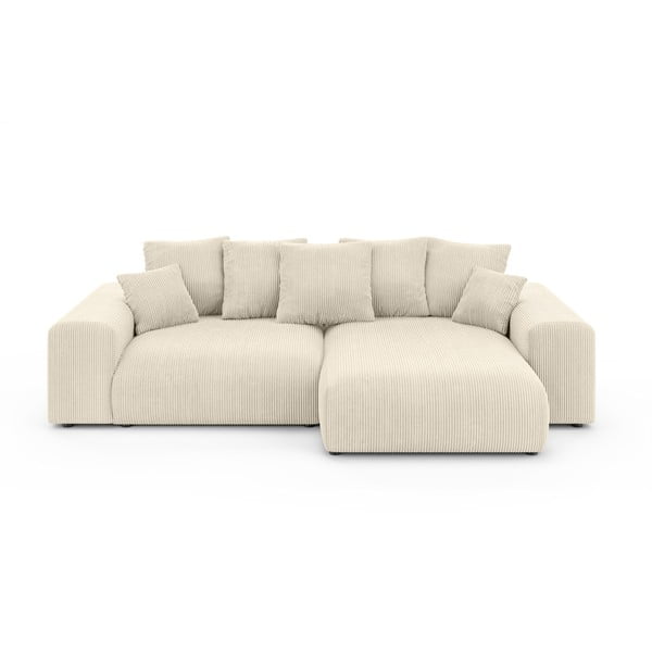 Кремав разтегателен ъглов диван с място за съхранение от рипсено кадифе (променлив) Luma – Ropez