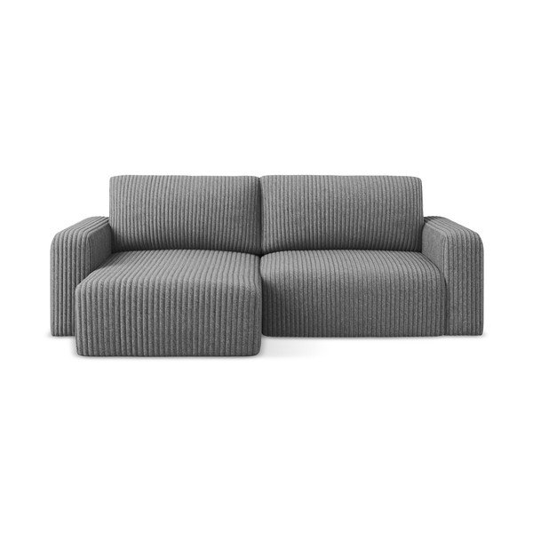Сив сгъваем/с място за съхранение ъглов диван от рипсено кадифе (ляв ъгъл) Kona – Makamii