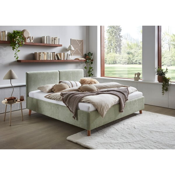 Светлозелено двойно легло 160x200 cm тапицирано с включена подматрачна рамка Piano – Meise Möbel-image-1