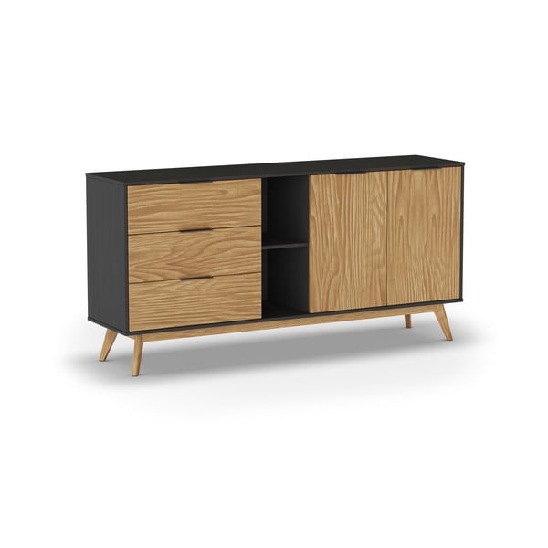 Нисък скрин от черен/естествен бор 165x80 cm Lavis - Marckeric-image-3