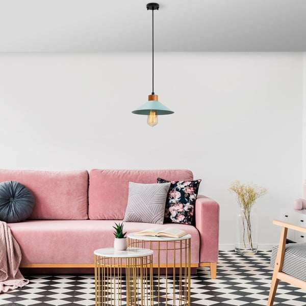 Тюркоазено/в естествен цвят висящо осветително тяло с метален абажур ø 24 cm Manavgat – Opviq lights-image-3