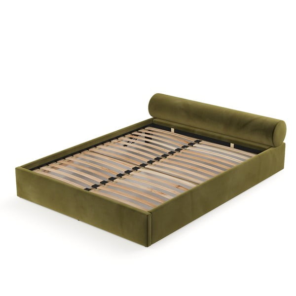 Тъмнозелено двойно легло 200x200 cm тапицирано с място за съхранение с включена подматрачна рамка Solvo – Maison de Rêve-image-2