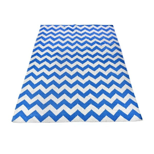 Vlněný koberec Geometry Zic Zac Sea Blue & White, 160x230 cm
