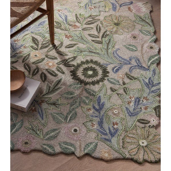 Зелен ръчно изработен вълнен килим 120x170 cm Bryony Shaped Floral – Flair Rugs-image-4