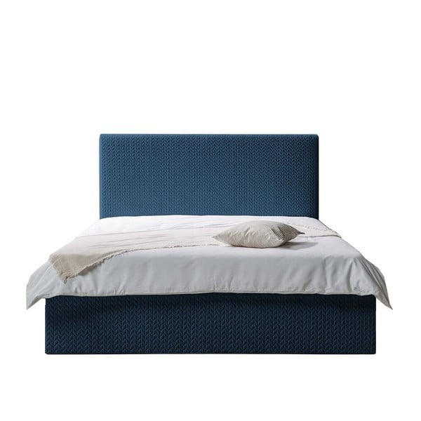 Синьо тапицирано двойно легло с място за съхранение с решетка 160x200 cm Adele - Bobochic Paris
