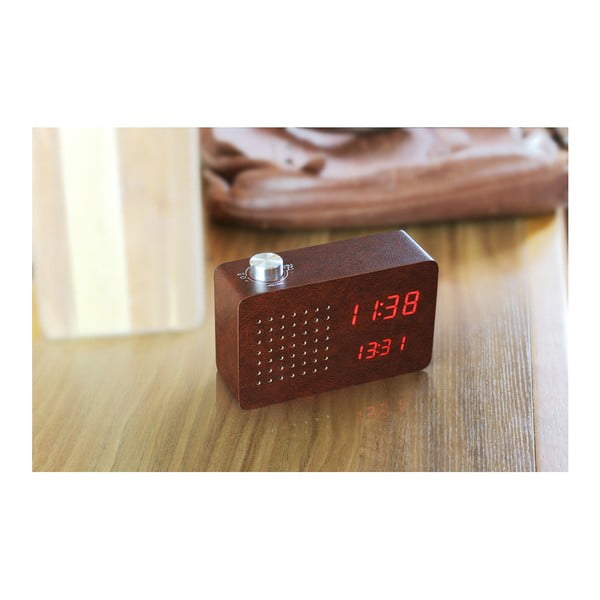 Тъмнокафяв будилник с червен LED дисплей и Radio Click Clock - Gingko-image-3