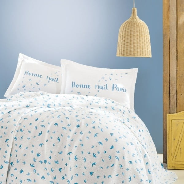 Комплект от памучна тънка покривка за единично легло, чаршаф и калъфка за възглавница Paris - Unknown