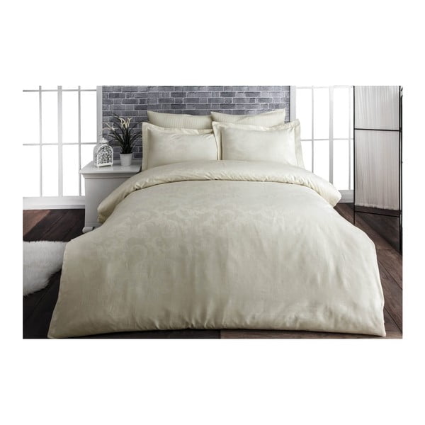 Кремаво памучно спално бельо от сатен с чаршаф за двойно легло Yaprak, 200 x 220 cm - Unknown