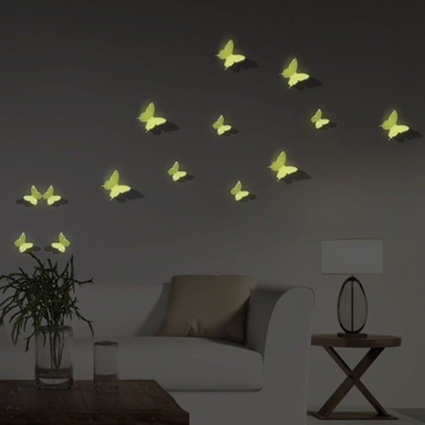 Комплект от 12 светещи в тъмното 3D стикери с пеперуди - Ambiance