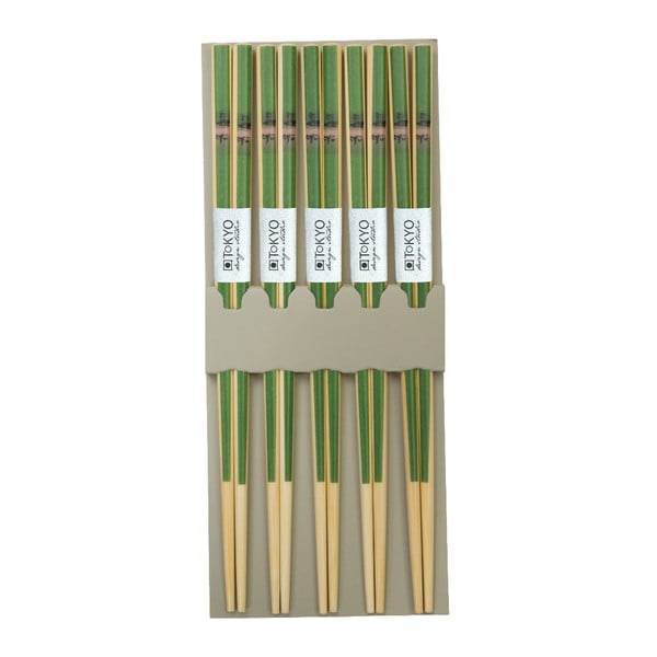Комплект от 5 зелени бамбукови пръчици за хранене - Tokyo Design Studio