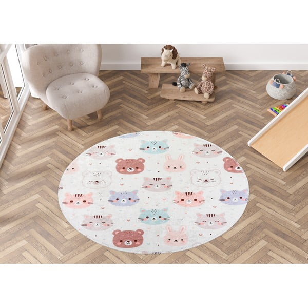 Детски килим подходящ за пране в цвят слонова кост ø120 cm Cute Animals – Vitaus-image-1