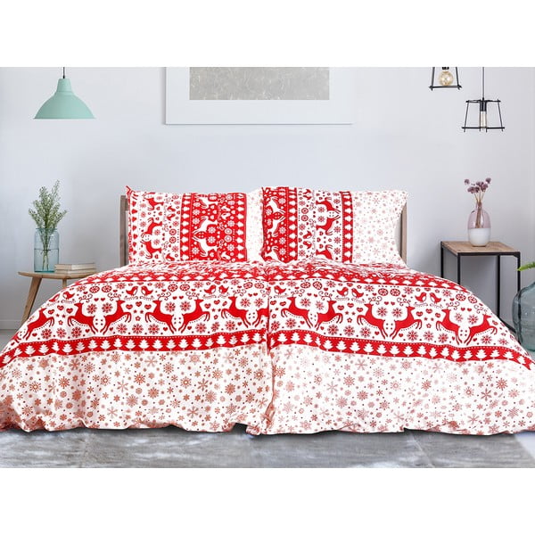 Червено и бяло памучно спално бельо за единично легло 140x200 cm Exclusive - B.E.S.
