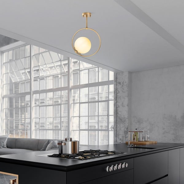 Бяло/в месингов цвят осветително тяло за таван със стъклен абажур 39x26 cm Dolunay – Opviq lights-image-3