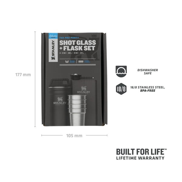 Черен комплект колба и чаши за шотове 6 бр. от неръждаема стомана 250 ml Adventure Black – Stanley-image-1
