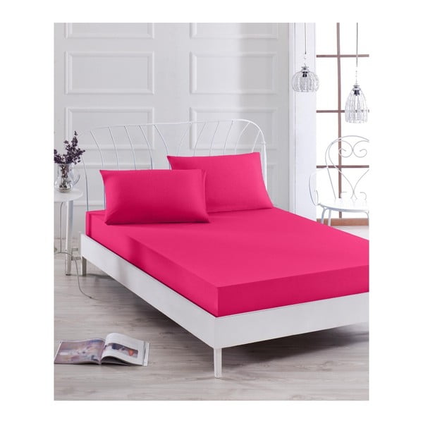 Комплект розови чаршафи и 2 калъфки за възглавници за единично легло Rose, 160 x 200 cm - Mijolnir