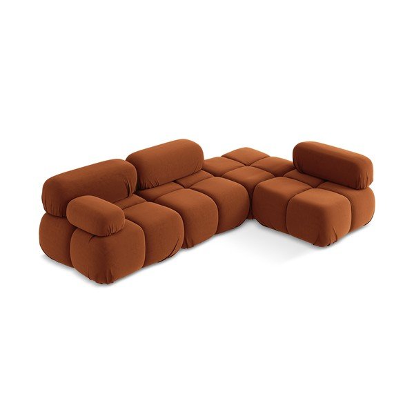 Оранжев кадифен модулен ъглов диван (десен ъгъл) Lokua – Makamii-image-2