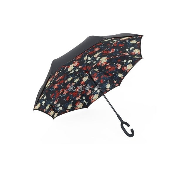 Черен чадър с цветни детайли Цветя, ⌀ 110 см - Ambiance