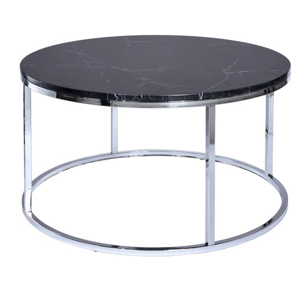 Černý mramorový konferenční stolek s chromovaným podnožím RGE Accent, ⌀ 85 cm