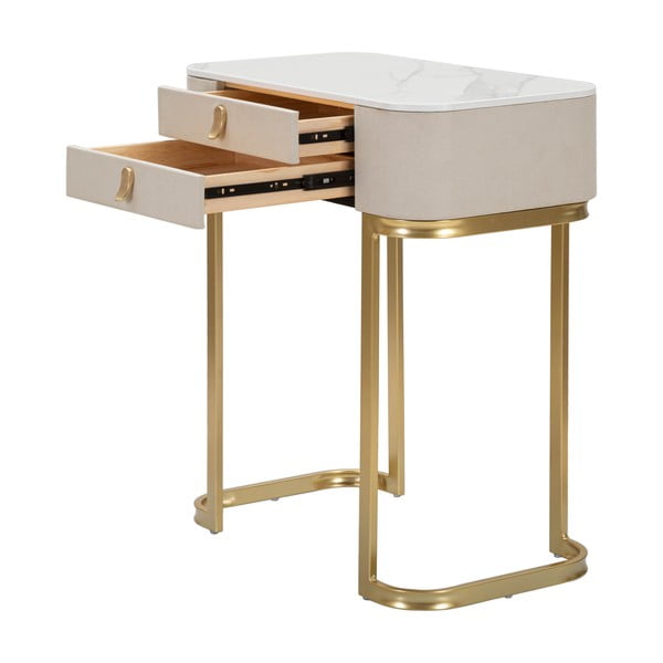Бежова/ в златист цвят конзолна маса с плот от имитация на мрамор 40x70 cm Beauty – Mauro Ferretti-image-3